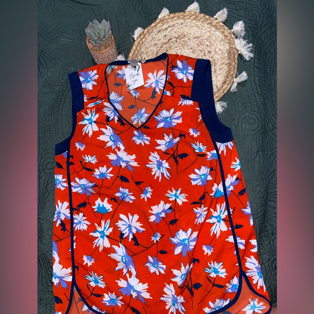 Dalia Orange and White Floral Tank Top